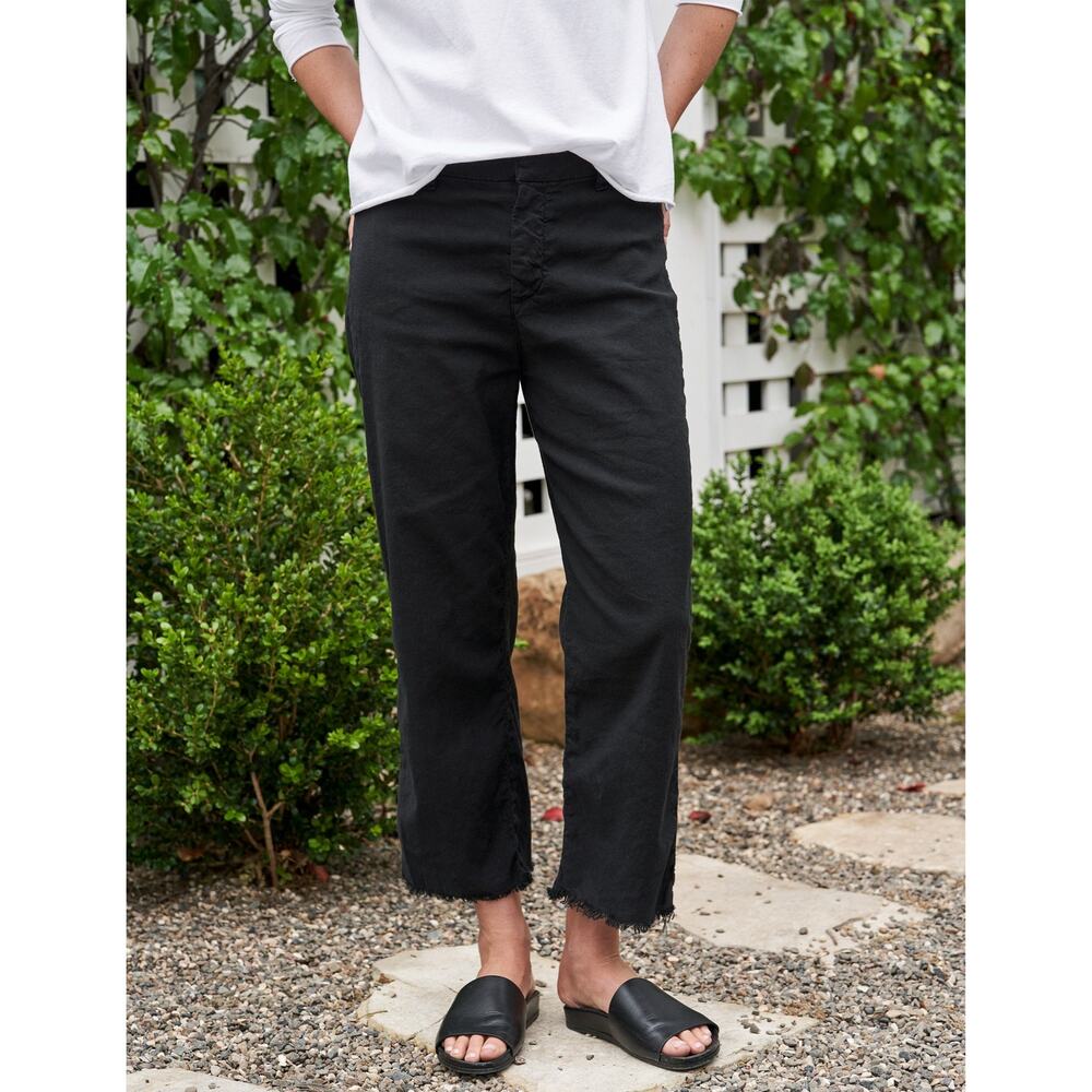 Frank & Eileen Black Kinsale Cotton Flax Crop Pants Size 0